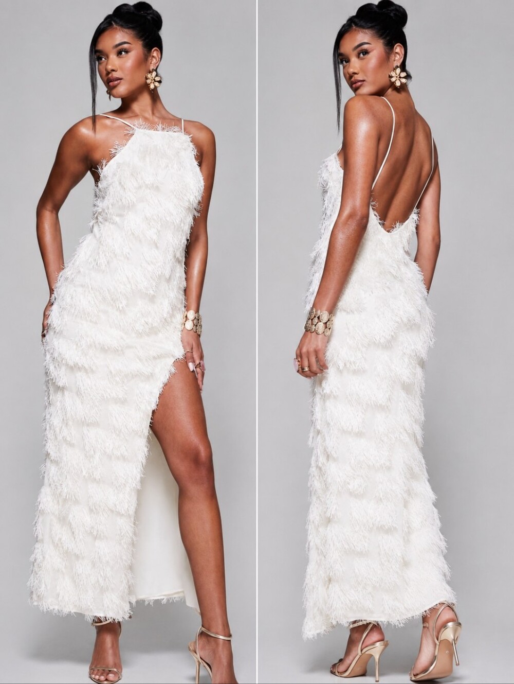 ASOS DESIGN High Halter Neck Textured Maxi Dress Ivory Size 6